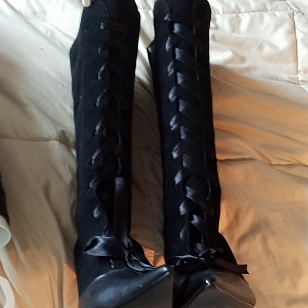 Penny ❤ Kenny Blk Suede/Leather/Laced Boots NWOT